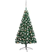 vidaXL Kunstkerstboom met verlichting en kerstballen half 120 cm groen