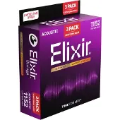 Elixir 16564 Nanoweb 11-52 3-Pack Snaren voor akoestische gitaar