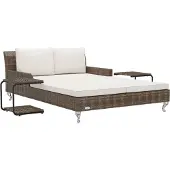 vidaXL Ligbed met kussens 2-persoons poly rattan bruin