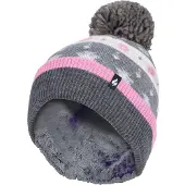 Heat Holder - Dames Thermische Winter Pom Pom Muts - Roze / Grijs