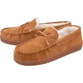 Dunlop - Heren Echt Suède Leren Fleece Gevoerde Moccasin Slippers (9, Donkerbruin)