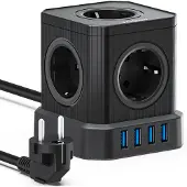 Voomy Cube Stekkerdoos met USB en Schakelaar - 5 Stopcontacten - 4 USB Poorten - Powercube - Overspanningsbeveiliging - 2M Verlengsnoer - Zwart