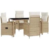 vidaXL Buiten Eettafel Set 5 st Beige en Crème Wit poly rattan