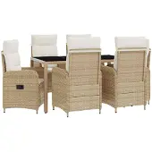 vidaXL Buiten Eettafel Set 7 st Beige en Crème Wit poly rattan