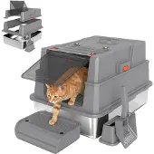 PawHut Kattenbak-Roestvrij staal, ABS-70L x 50B x 43H cm-Grijs