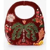 Sissy-Boy Donkerrode Velvet Tas Met Kraaltjes