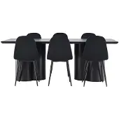 Ebuy24 Olivia eethoek tafel 100x210cm en 6 velours stoelen zwart.