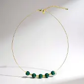 Cavill - 925 Sterling Zilver Halsketting - Verguld - 48ct Ronde Groen Malachiet - Elegante Verstelbare Edelsteen Ketting
