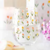 Something Different - Tulip Print Stemless Glas - Multicolours