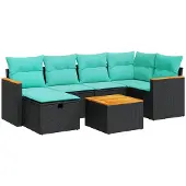 vidaXL 7-delige Loungeset met kussens poly rattan zwart
