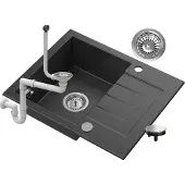 Granitan Spoelbakken Keuken Granieten Tinos - Enkele Spoelbak - met Sifon - 57,4x47x16cm - Zwart