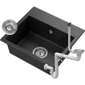 Granitan Spoelbakken Keuken Granieten Milos - Wasbak met Sifon - Zwart - 45x42cm