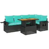 vidaXL 6-delige Loungeset met kussens poly rattan zwart