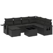 vidaXL 8-delige tuinmeubelset met kussens, zwart, polyrotan