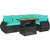 vidaXL 6-delige Loungeset met kussens poly rattan zwart