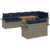 vidaXL Tuinbank Set 9 st grijs en marineblauw