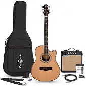 Gear4Music Roundback Elektro-akoestische Gitaar + 15 W Versterkerpakket Naturel