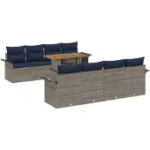 vidaXL Tuinbank Set 7 st grijs en marineblauw