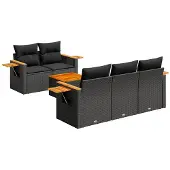 vidaXL 6-delige tuinmeubelset met kussens, zwart, polyrotan