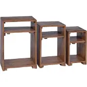 vidaXL Accenttafel met plank met opslag 3 st Bruin Massief Mahoniehout