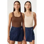 Happiness İstanbul Getailleerde U-kraag Gebreide 2-Pack Tanktop