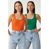 Happiness İstanbul Fitted U-hals Gebreide 2-Pack Tanktop