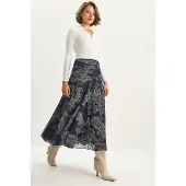 Bianco Hoge Taille Etnische Print Midi Rok