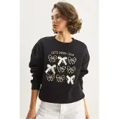 Bianco Geribbelde Bedrukte Ronde Hals Lange Mouwen Sweatshirt