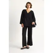 Bianco Dubbelzijdige Stropdas Blouse en Brede Pantalon Set