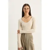 Bianco Slim Fit Lange Mouwen U Hals Blouse