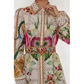 Hiccups for Kids Geprinte Maxi Jurk met Lange Mouwen en Ceintuur