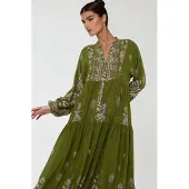 Hiccups for Kids Bedrukte Lange Mouwen Viscose Maxi Jurk