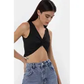 Hiccups for Kids Effen Rib Twist Voorkant Crop Top