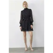 Bianco Gestipte Halve Col Mini Jurk met Riem
