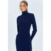 MixRay Turtleneck Midi Gebreide Jurk met Split
