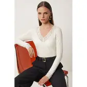 Happiness İstanbul Kanten V-hals Slim Fit Blouse