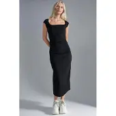 Busem Rechthoekige Halslijn Midi jurk met Splitdetails
