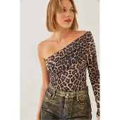Bianco Leopardprint Strapless Fitted Blouse