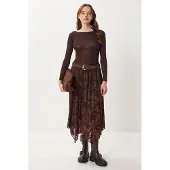 Happiness İstanbul Hoge Taille Bloemen Midi A-Lijn Rok