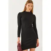 Bianco Geribbelde Jersey Mini-jurk met Ronde Hals
