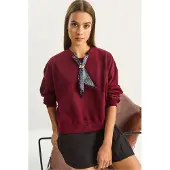 Bianco Ronde Hals Geribd Sweatshirt met Sjaal Accessoire Detail