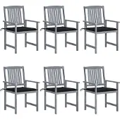 vidaXL Tuinstoelen 6 st met kussens massief acaciahout grijs