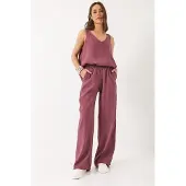 Bianco V-hals Katoenen Blouse-Broek Tweedelig Set