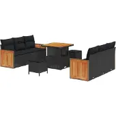 vidaXL Tuinset, 9 stuks, 8 zitplaatsen, zwart