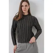 Bigdart Gestructureerde Slim Fit Halve Turtleneck Blouse