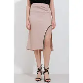 Bigdart Gestructureerde Midi Rok met Kettingdetail