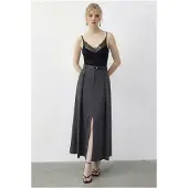 Bianco Hoge Taille Midi A-Lijn Rok met Riem