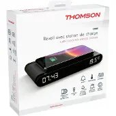 Thomson Alarm clock charging station - - Black - 15W induction. Temperature. USB-C port. 230V power supply