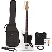Gear4Music Seattle Bass Guitar + 15W Amp Pack White