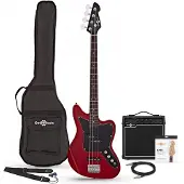 Gear4Music Seattle Bass Guitar + 15W Amp Pack Red Wine